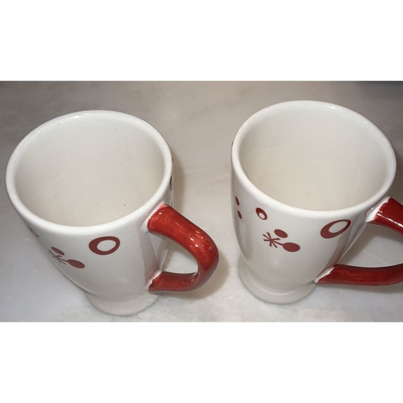 Pier 1 Christmas Coffee Mug Cup Holiday Hand Painted  SET OF 2 Flurry Snowflake - Picture 3 of 10